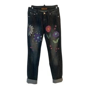 Sky Denim Jeans Spring Flower Deco Wearable Art Women's‎ Size 3/4